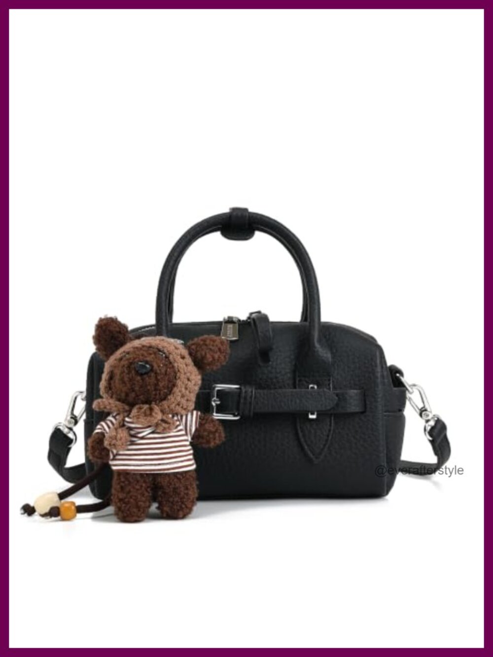 Pebble-Grain PU Leather Mini Crossbody Satchel Shoulder Bag with Charm
